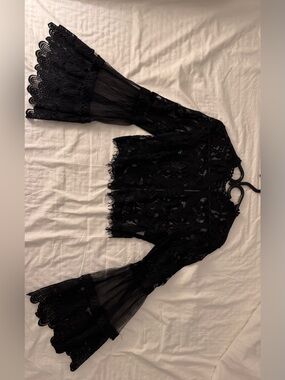 Sheer Black Lace Bell-Sleeve Intimate Top
